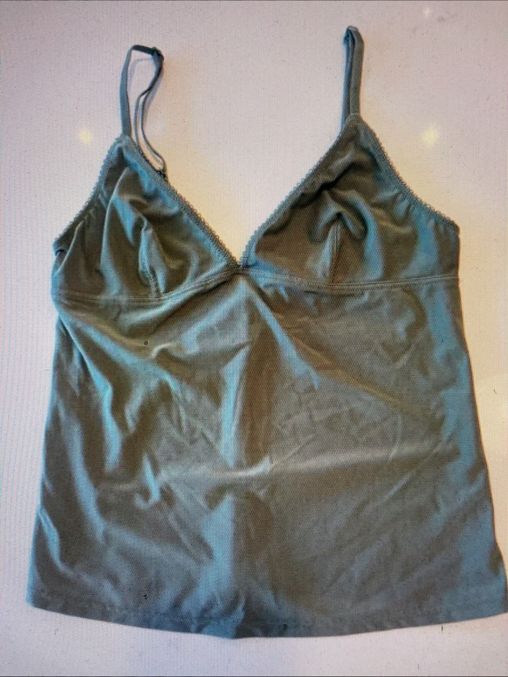 Satin V-Neck Cami Tank Top - Olive Green